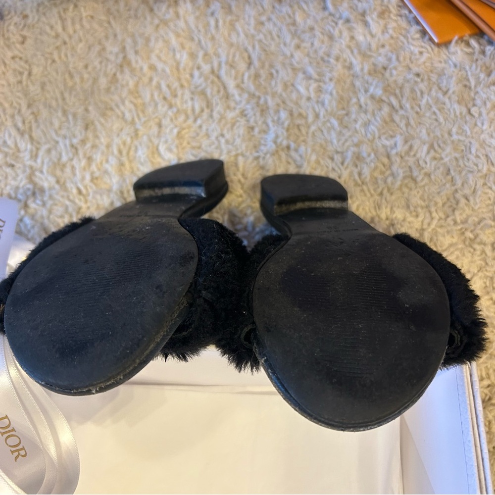 Valentino Black Fur Sandals with Gold Accent. BUNDLE with Dior box and ribbon 🎀 - Picture 6 of 7